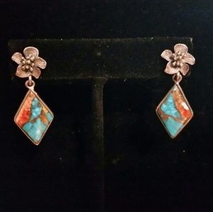 925 Spiny Oyster & Arizona Turquoise Post Earring